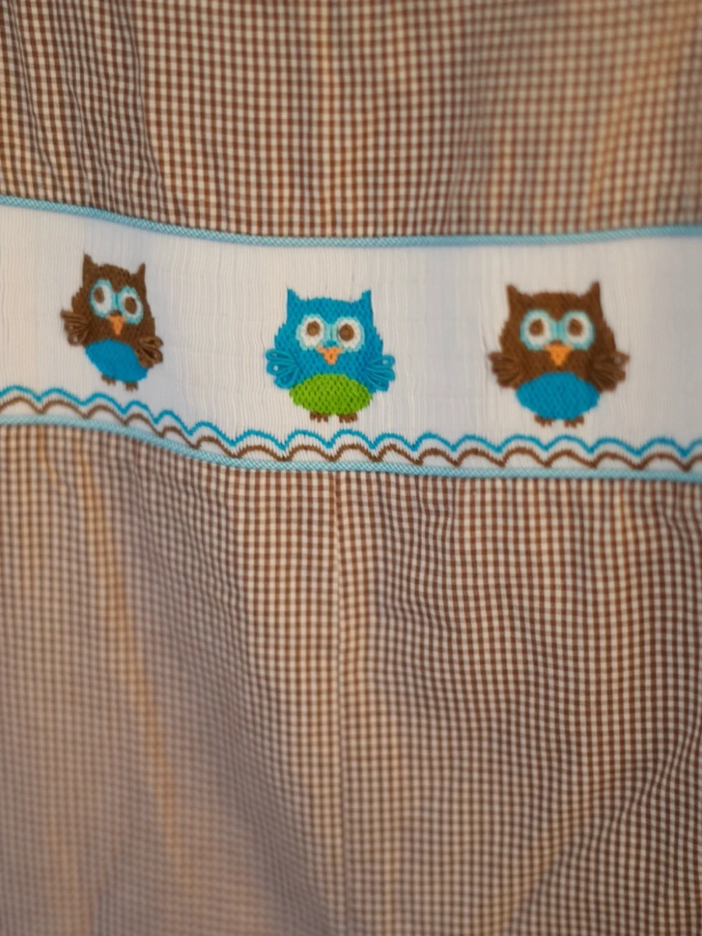 Classic Brown Gingham Kids Overalls with Owl Smock